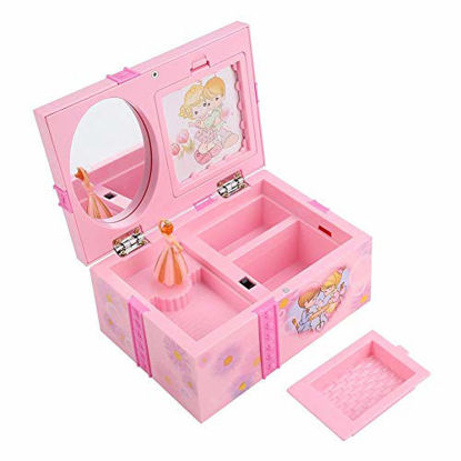 Picture of Music Box for Girls, Dancing Princess Music Box, Miniature 360 Degree Rotary Square with Mirror Little Girls Jewelry Box Jewelry Storage Case for Gifts