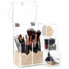 Picture of HBlife Makeup Brush Holder, Acrylic Makeup Organizer with 2 Brush Holders and 3 Drawers Dustproof Box with Free Beige Pearl