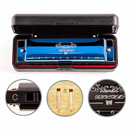 Picture of JSL Harmonica, Standard Diatonic Key of C 10 Holes 20 Tones Blues Mouth Organ Harp For Kids, Beginners, Professional, Students (Blues)