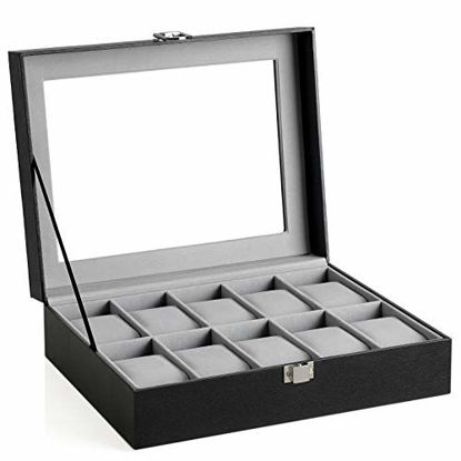Picture of SONGMICS 10-Slot Watch Box, Faux Leather Watch Case, with Removable Watch Pillow, Black UJWB010BK