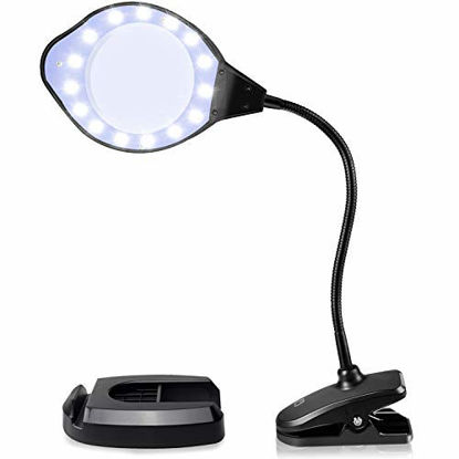 Picture of eletecpro Magnifying Glass Lamp, 2X-4X Magnifier LED Light with Clip and Flexible Neck,Magnifying Lamp USB Powered, Perfect for Reading, Hobbies, Task Crafts or Workbench - Black