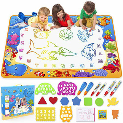 Picture of Water Doodle Mat - Kids Painting Writing Doodle Toy Mat - Color Doodle Drawing Mat Bring Magic Pens Educational Toys for Age 2 3 4 5 6 7 Year Old Girls Boys Age Toddler Gift