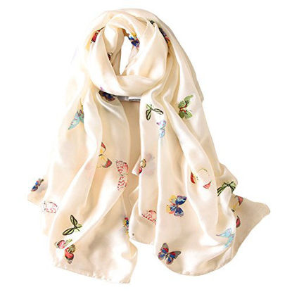Picture of Alice Women Classy Silk Gorgeous Butterfly Print Long Scarf Shawls Wraps Beige