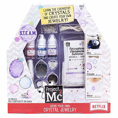 Picture of Project Mc2 Grow Your Own Crystal Jewelry Stem Science Kit by Horizon Group USA, Use Chemistry to Make Your Own Crystal Rings & Necklaces, Pink Teal & Purple