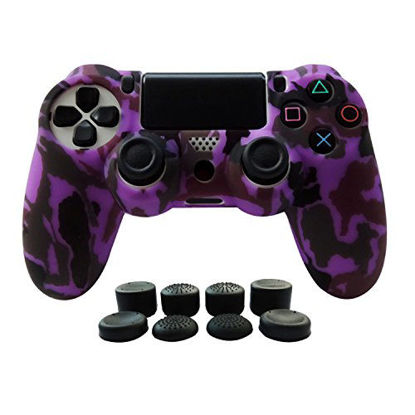 Picture of Hikfly Silicone Gel Controller Cover Skin Protector Compatible for PS4/PS4 Slim/PS4 Pro Controller (1 x Controller Cover with 8 x FPS Pro Thumb Grip Caps)(Purple)