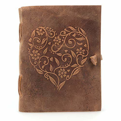 Picture of Genuine Leather Journal for Women - Beautiful Handmade Leather Bound Notebook with Embossed Heart Cover - for Daily Drawing, Writing and Sketching - Perfect Size for Travel or Journaling on the Go