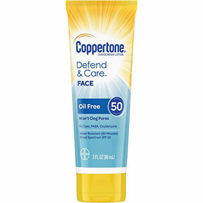 Picture of Coppertone Defend & Care Oil Free Sunscreen Face Lotion Broad Spectrum SPF 50 (3 Fluid Ounce) (Packaging may vary)