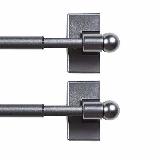 Picture of H.VERSAILTEX 2 Pack Magnetic Curtain Rods for Metal Doors Top and Bottom Multi-Use Adjustable Appliances for Iron and Steel Place, Petite Ball Ends, 9 to 16 Inch, 1/2 Inch Diameter, Pewter