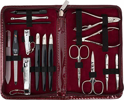 Picture of 3 Swords Germany - brand quality 16 piece manicure pedicure grooming kit set for professional finger & toe nail care scissors clipper fashion leather case in gift box, Made in Solingen Germany (01597)
