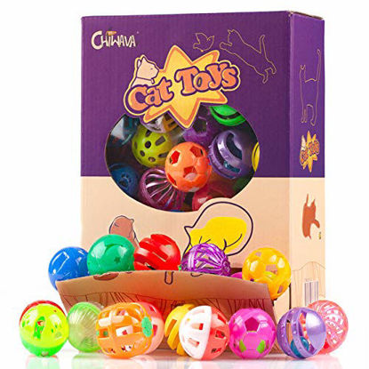 Picture of Chiwava 48 Pack Plastic Noisy Cat Toy Balls with Bell Kitten Chase Toy 8 Types Assorted Color Size