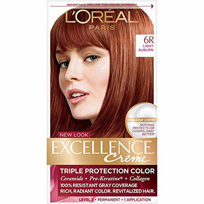 Picture of L'Oreal Paris Excellence Creme Permanent Hair Color, 6R Light Auburn, 100 percent Gray Coverage Hair Dye, Pack of 1