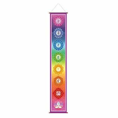Picture of Funnytree 12"x71" Large Yoga Tapestry Meditation Studio Room 7 Chakra Mandala Hanging Banner Wall Poster Door Decor Porch Sign Indoor Outdoor Durable Fabric