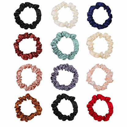 Picture of 12Pcs Satin Elastic Hair Bands, Comfortable Silk Hair Scrunchies Skinny Hair Ties Ropes Elastics Ponytail Holders for Women Girls Hair Accessories