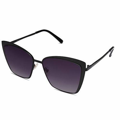 Picture of SOJOS Cateye Sunglasses for Women Fashion Mirrored Lens Metal Frame SJ1086 with Matte Black Frame/Gradient Grey Lens