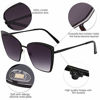 Picture of SOJOS Cateye Sunglasses for Women Fashion Mirrored Lens Metal Frame SJ1086 with Matte Black Frame/Gradient Grey Lens