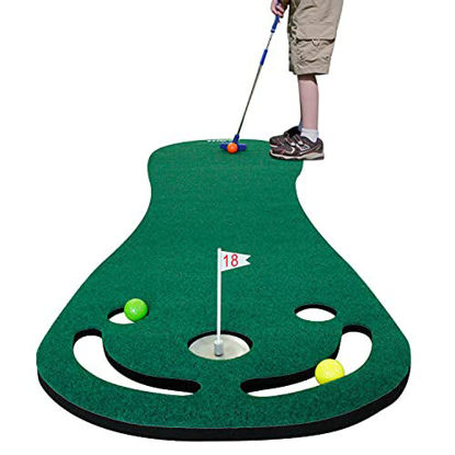 Picture of KOFULL Putting Green Mats Set for Golf Putting Use, Included 29 inches Golf Putter, 3 Golf Balls, Training Aid Put Cup & Flags, Practicing Putt Green Carpet for Children Putting Indoor Outdoor¡­