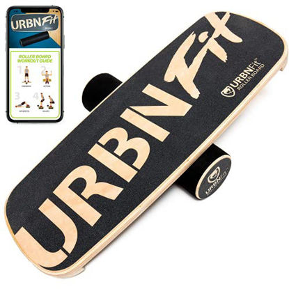 Picture of URBNFit Wooden Balance Board Trainer - Wobble Board for Surf, Hockey, & Snowboard - Balancing Board to Sculpt & Build Core Stability - Exercise Equipment w/ Workout Guide