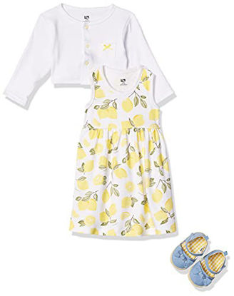 Picture of Hudson Baby Baby Girl Cotton Dress, Cardigan and Shoe Set, Lemon, 12-18 Months