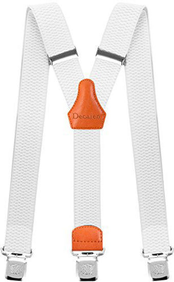 Picture of Decalen Mens Suspenders with Very Strong Clips Heavy Duty One Size Fits All Big and Tall Wide Adjustable and Elastic Braces Y Back Shape (White I)