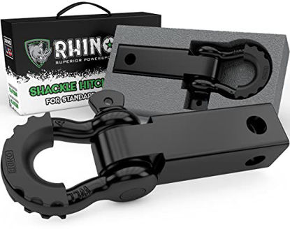 Picture of Rhino USA Shackle Hitch Receiver, Best Towing Accessories for Trucks & Jeeps, Connect Your Rhino Tow Strap for Vehicle Recovery, Mounts to 2 Receivers (2" Hitch Receiver)