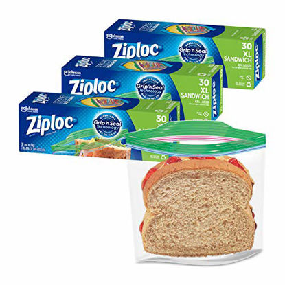 Picture of Ziploc Sandwich and Snack Bags for On the Go Freshness, Grip 'n Seal Technology for Easier Grip, Open, and Close, 30 Count, Pack of 3 (90 Total Bags)