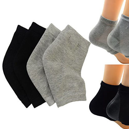 Picture of Makhry 2 Pairs Moisturizing Silicone Gel Heel Socks for Dry Hard Cracked Skin Open Toe Comfy Recovery Socks Day Night Care