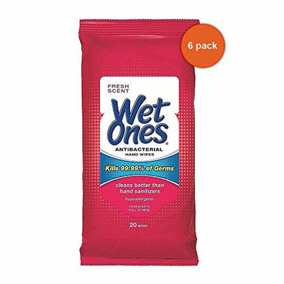 Picture of WET ONES Antibacterial Hand Wipes, Fresh Scent 20 ea (Pack of 6)