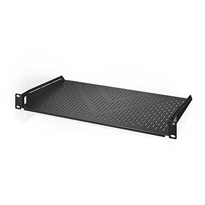 Picture of AC Infinity Vented Cantilever 1U Universal Rack Shelf, 10" Deep, for 19 equipment racks. Heavy-Duty 2.4mm Cold Rolled Steel, 60lbs Capacity