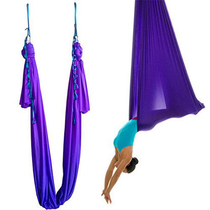 Picture of wellsem 5 Yards(5m/Set) Elastic Yoga Pilates Swing Aerial Yoga Hammock with Carabiner & Daisy Chain (Depp Purple)