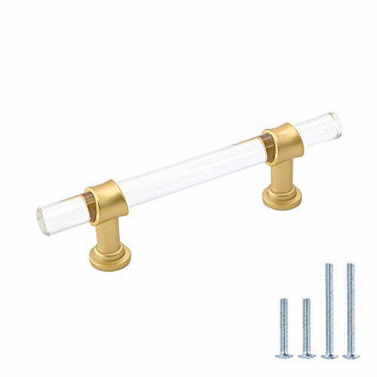 Picture of Pack of 25 goldenwarm Lucite Drawer Pulls Clear Acrylic Cabinet Handles 3in Dresser Hardware - LS9165GD76 Modern Gold Handles Kitchen Cupboard Pulls  76mm(3inch) Hole Spacing