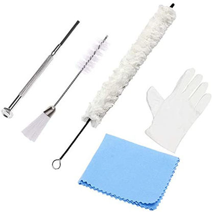 Picture of ZBY Flute Cotton Cleaning Brush Kit Includes 1 Pcs Flute Cotton Cleaning Brush Swab  1 Pcs Dust Brush 1 Pieces Screwdriver for Flute Repair and Cleaning 1 Pair Cotton Gloves and 1Pcs Cleaning Cloth