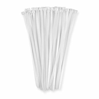 Picture of 12 Inch Zip Cable Ties (100 Pack)  120lbs Tensile Strength - Heavy Duty White  Self-Locking Premium Plastic Cable Wire Ties for Indoor and Outdoor by Bolt Dropper
