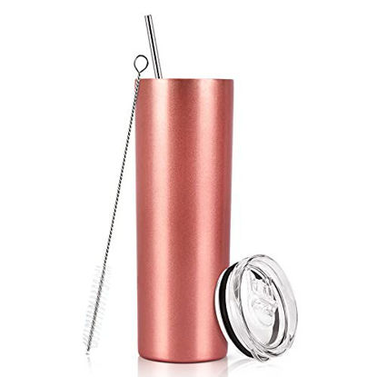 Picture of 4 Pack Stainless Steel Skinny Tumblers  Insulated Travel Tumblers  20 Oz Slim Water Tumbler Cup  Double Wall Insulated Tumbler with Lid Straw  Vacuum Tumbler Travel Mug for Hot Cold Drinks  Rose Gold
