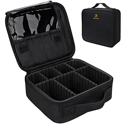 Picture of Relavel Travel Makeup Train Case Makeup Cosmetic Case Organizer Portable Artist Storage Bag with Adjustable Dividers for Cosmetics Makeup Brushes Toiletry Jewelry Digital Accessories Black