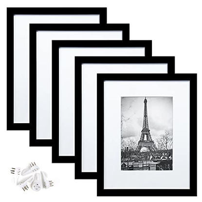 Picture of upsimples 12x16 Picture Frame Set of 5 Display Pictures 8.5x11 with Mat or 12x16 Without Mat Wall Gallery Photo Frames Dark Brown