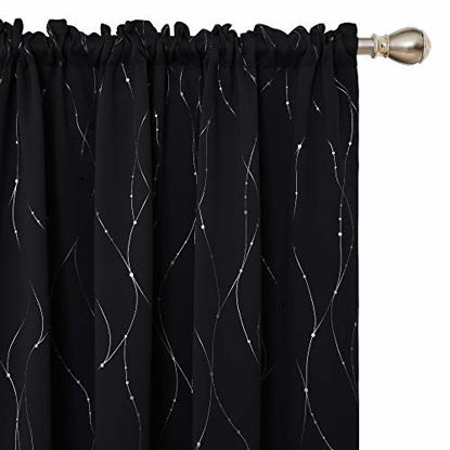 Picture of Deconovo Rod Pocket Blackout Curtains Wave Line with Dots Foil Printed Light Blocking Window Draperies for Sliding Glass Door 52 x 84 Inch Turquoise 2 Panels