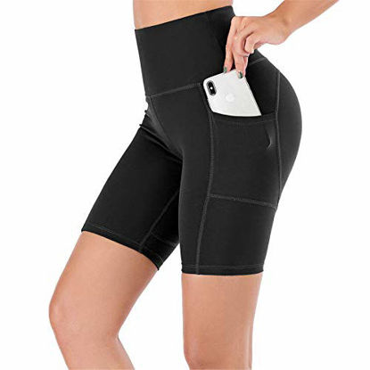 Picture of UBFEN Women's High Waist Yoga Shorts Workout Athletic Shorts for Tummy Control Running Sports Pants with Pockets