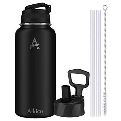 Picture of 32oz Sports Water Bottle  Aikico Stainless Steel Water Bottle with Straw Lid  Double Vacuum Insulated Thermos Mug  Reusable Wide Mouth Flask Thermos for Hot and Cold Drinks(Tiffany Lan)