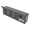 Picture of Tripp Lite 3 Outlet Surge Protector Power Strip with Desk Clamp  10ft. Cord  510 Joules  2 USB Charging Ports  Black  $20K Insurance & (TLP310USBC)