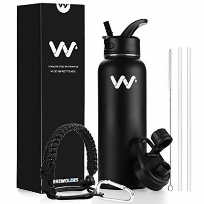 Picture of WEREWOLVES Insulated Sports Water Bottle with Straw Lid & Spout Lid  Wide Mouth Vacuum Stainless Steel Water Bottle  Double Walled Flask Thermos - 18oz 24oz 32oz 40oz 64oz