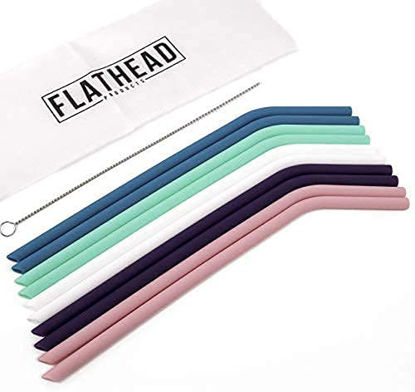 Picture of Flathead Reusable Silicone Drinking Straws Straight - 20oz tumbler compatible - Comes with cleaning brush (Set of 20)
