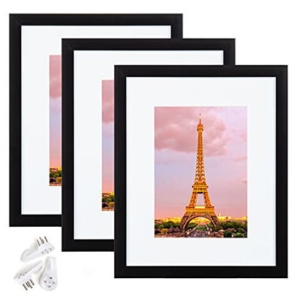 Picture of upsimples 9x12 Picture Frame Set of 3 Made of High Definition Glass for 6x8 with Mat or 9x12 Without Mat Wall Mounting Photo Frame Rustic Pink