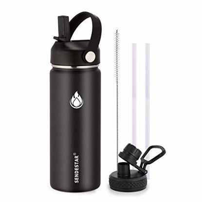 Picture of SENDESTAR Stainless Steel Water Bottle 2 or 3 Lids(18 oz  24oz 32 oz 40 oz 64oz 87oz) Double Wall Vacuum Insulated Leak Proof  Wide Mouth Water bottle with Straw Lid Spout Lid Keep Liquids Hot or Cold