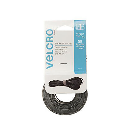 Picture of VELCRO Brand - ONE WRAP Thin Ties Reusable Light Duty  8" x 1/2" Ties  50 Count  Black/Gray