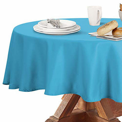 Picture of Obstal 210GSM Round Table Cloth  Water Resistance Microfiber Tablecloth  Decorative Fabric Circular Table Cover for Outdoor and Indoor Use (Orange  120 Inch Diameter)