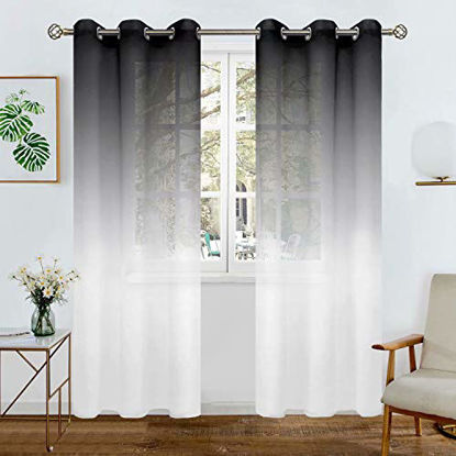 Picture of BGment Faux Linen Ombre Sheer Curtains for Living Room  Grommet Semi Voile Light Filtering and Privacy Curtains for Bedroom  Set of 2 Panels ( Each 42 x 90 Inch  Brown )