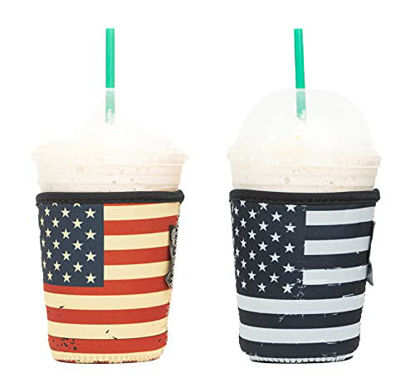 Picture of Baxendale Iced Coffee Sleeve for Small Sized Cups - 2 Pack - Neoprene Iced Coffee Sleeve (2 PK Small 16-18oz  Flag)