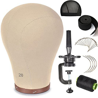 Picture of ZGCY 21 Inch Wig Head Cork Canvas Block Head Mannequin Head With Stand for Making Wigs (21â€™â€™-24â€™â€™INCH)