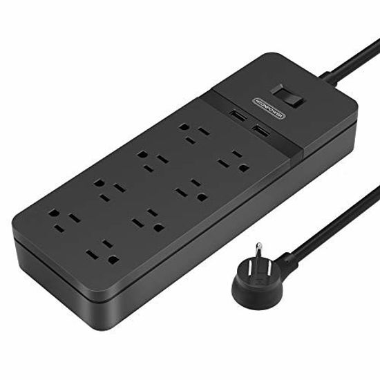 Ntonpower Power Strip 3 Outlets 2 USB Flat Cord