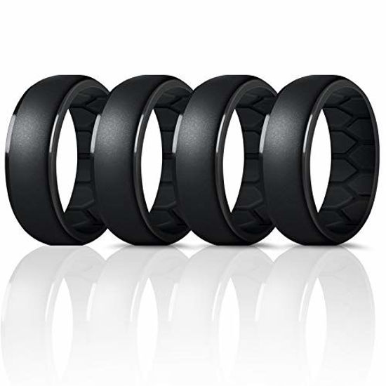 Mens' Rubber Wedding Engagement Bands for Crossfit Workout Breathable Airflow Inner Curve Forthee Silicone Wedding Ring for Men 